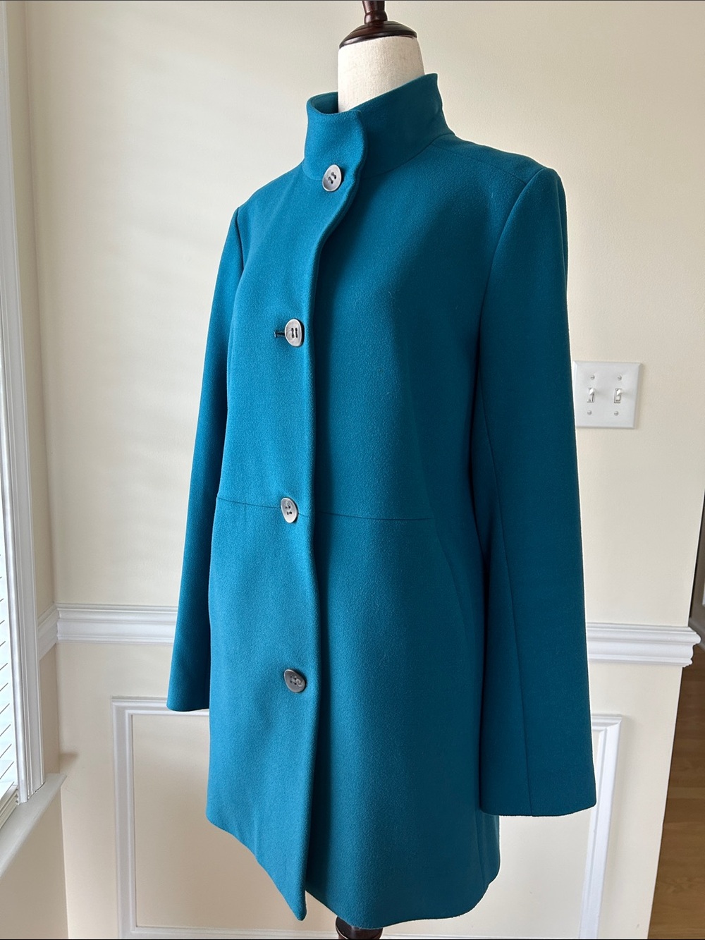 J. Jill Teal High-Collar Wool-Blend Pea Coat
